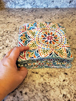 12 pack Cocktail Cloth Napkins - Rainbow Mandala with Custom Backing Color